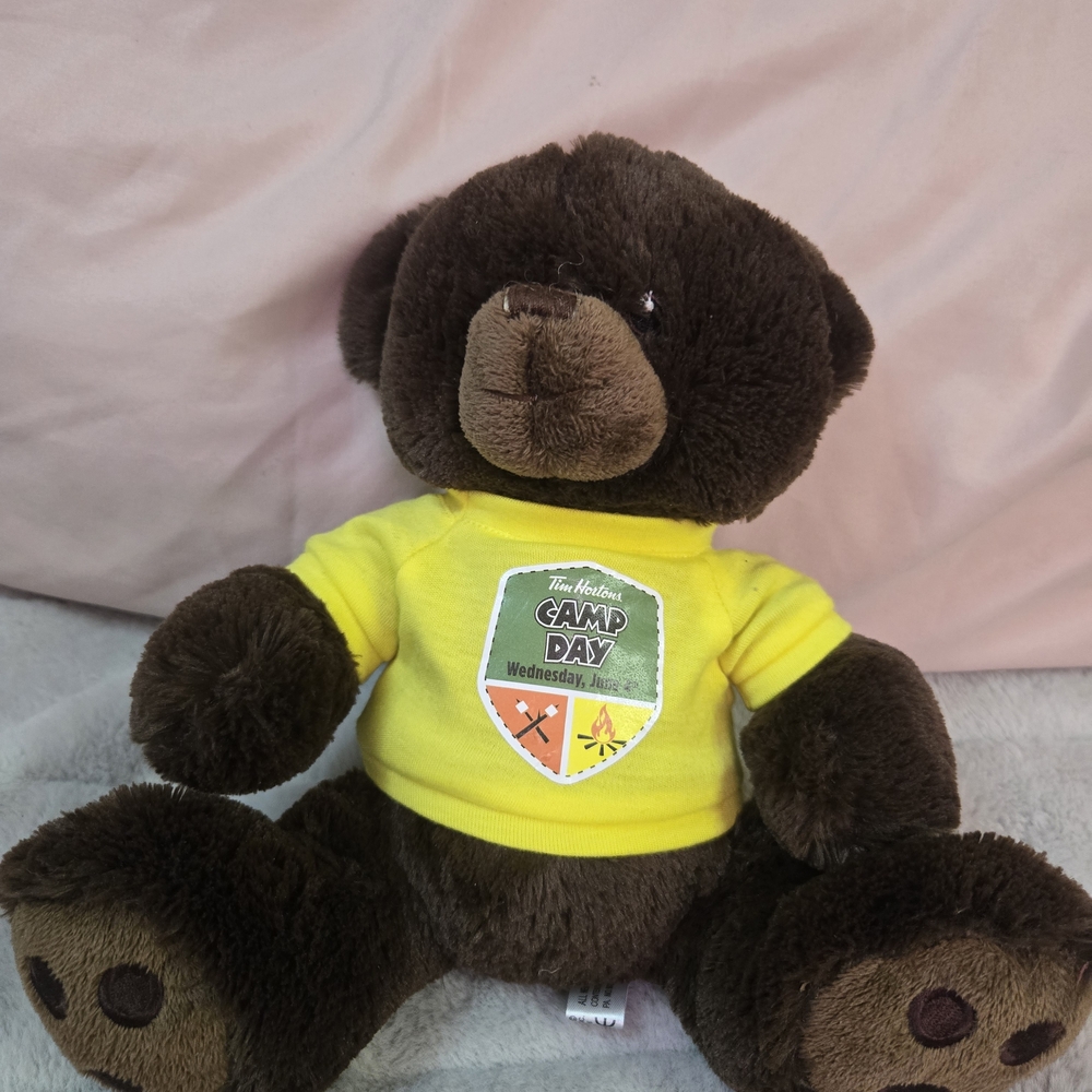 Cozy Brown Teddy Bear with Yellow Camp Shirt